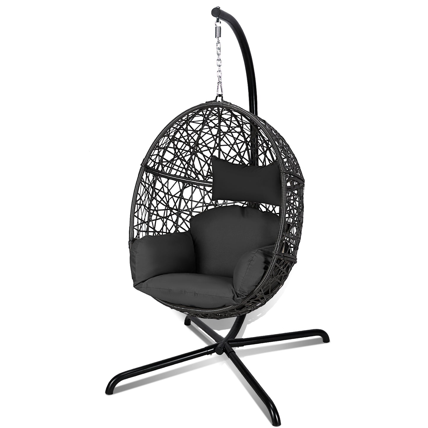 RADIATA Swing Egg Chair Bird Nest Cage Chair with Stand Thicken Gray UV-Resistant Cushion Indoor Outdoor Premium Rattan Wovend Sturdy Metal Frame 275lbs Capacity for Bedroom Living Room