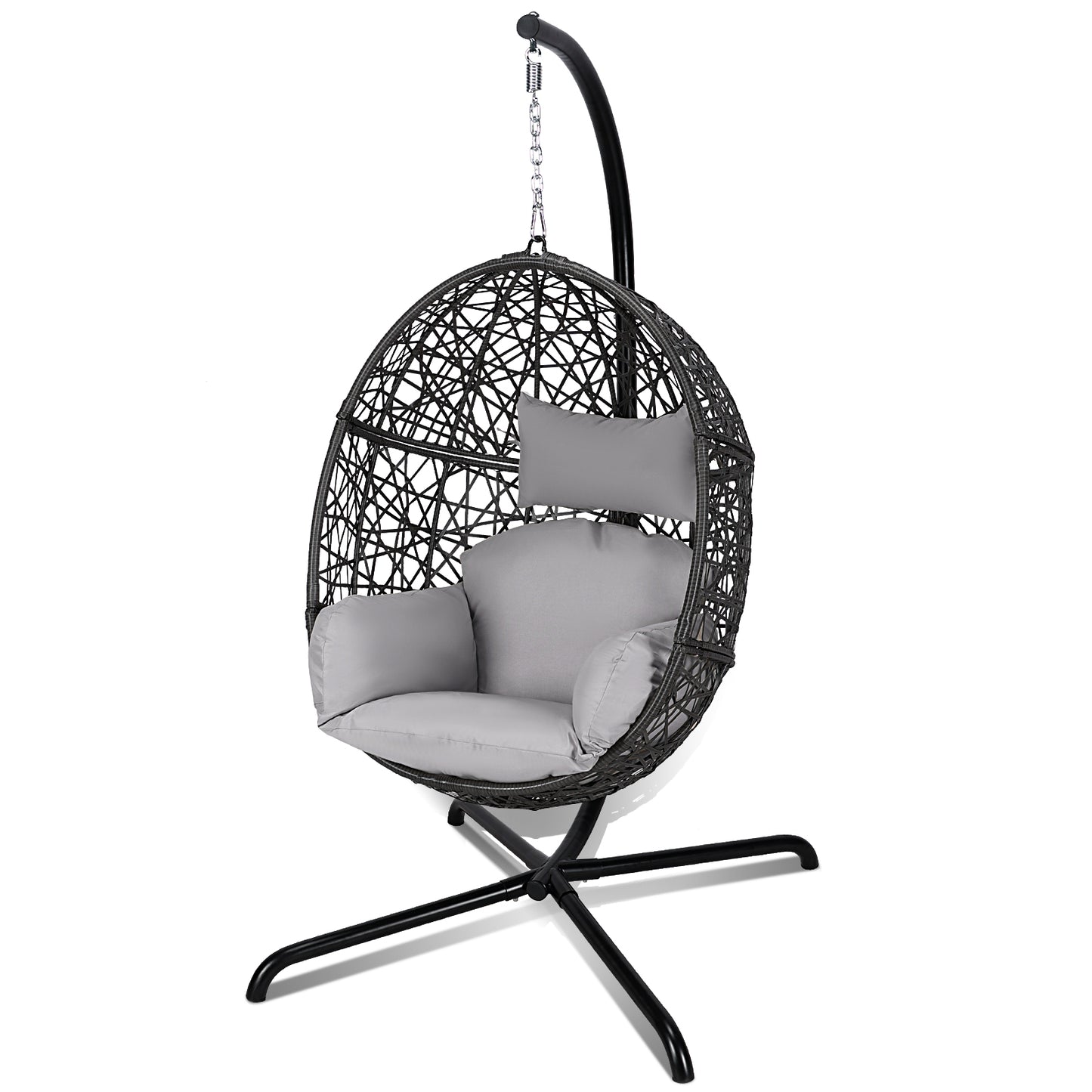 RADIATA Swing Egg Chair Bird Nest Cage Chair with Stand Thicken Gray UV-Resistant Cushion Indoor Outdoor Premium Rattan Wovend Sturdy Metal Frame 275lbs Capacity for Bedroom Living Room