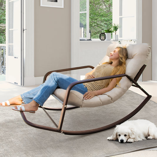 RADIATA Oversized Papasan Rocking Recliner Chair with Footrest, 450lbs Wicker Lounge Chair for Indoor Outdoor Patio, Living Room, Beige