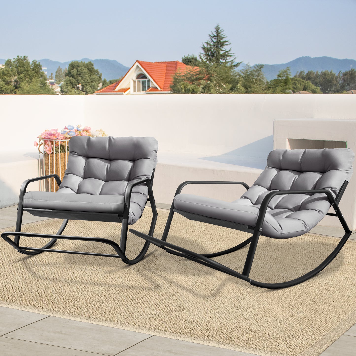 RADIATA Beige Oversized Indoor Outdoor Rocking Papasan Lounge Reclining Chair with Footrest 1 PC