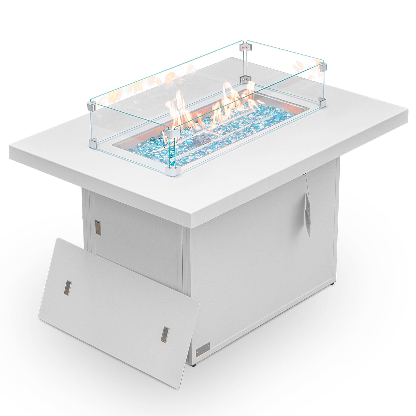 RADIATA Outdoor 43'' Rectangular White Aluminum Propane Fire Pit Table 55,000 BTU Output Safe Certified
