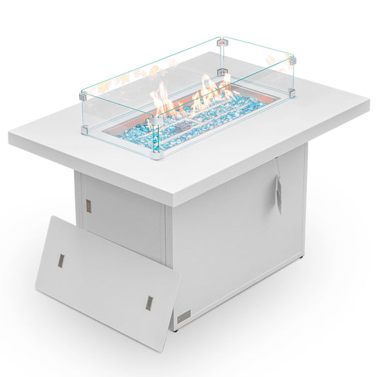 RADIATA Outdoor 43'' Rectangular White Aluminum Propane Fire Pit Table 55,000 BTU Output Safe Certified