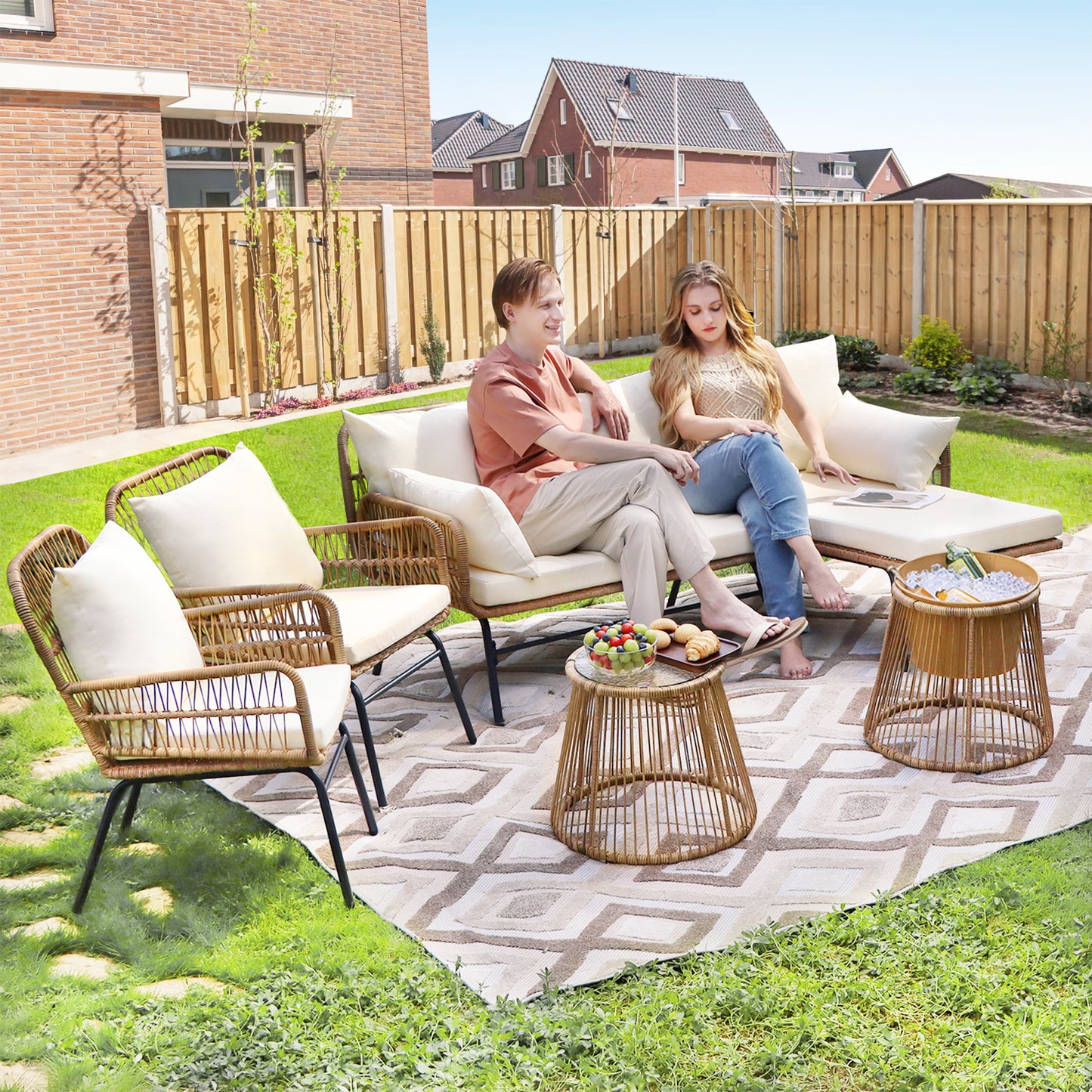 RADIATA Patio Boho Furniture sets Wicker Outdoor Sofa Conversation Set, Natural