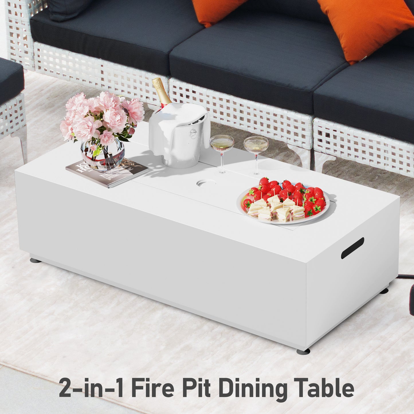RADIATA 42" Rectangular Fire Pit Table with Tank Table, 50000BTU Patio Fire Pit Table with Rain Cover, Outdoor Natural Gas/Propane Firepit Table