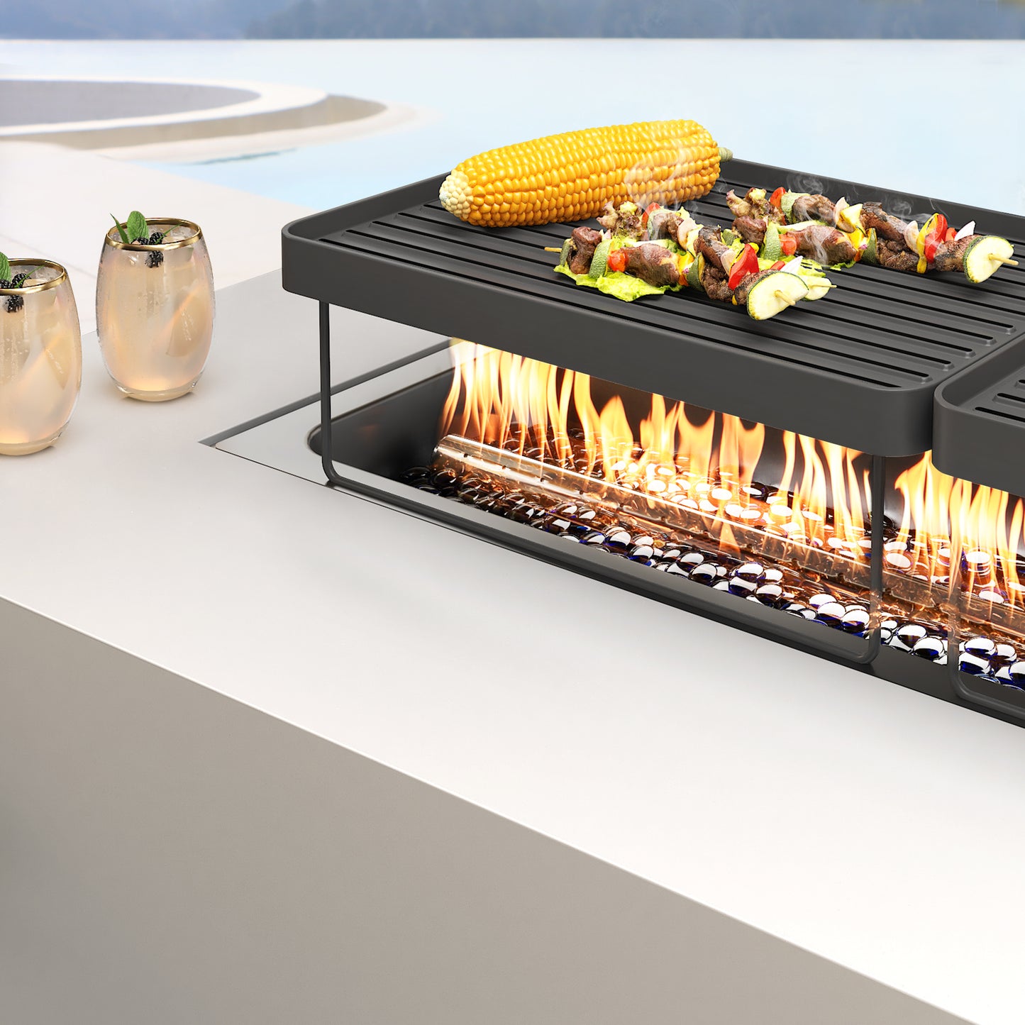 RADIATA 42" Rectangular Fire Pit Table with Tank Table, 50000BTU Patio Fire Pit Table with Rain Cover, Outdoor Natural Gas/Propane Firepit Table
