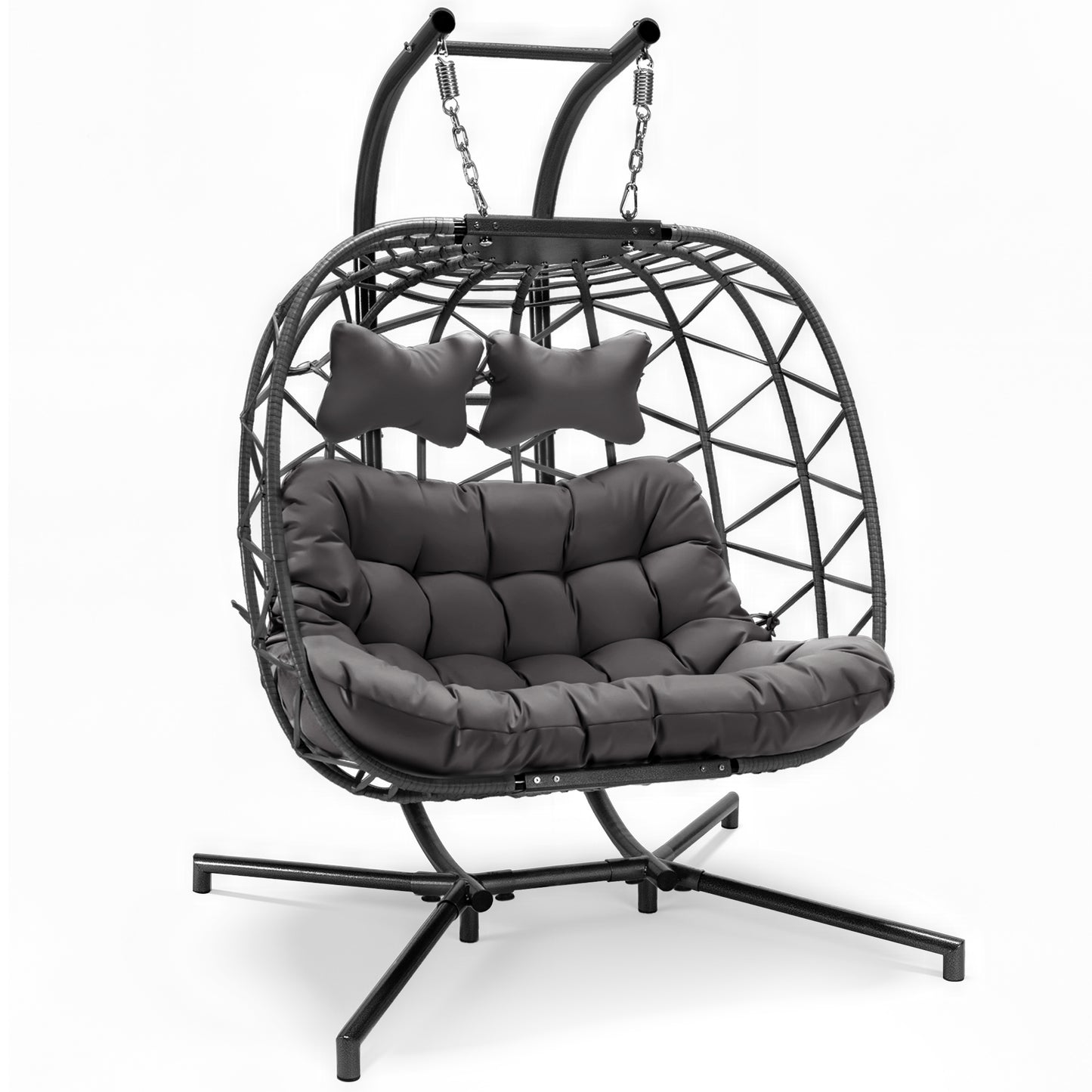 FINCATI® Wicker Double Egg Chair with Cushions for 2 Person Outdoor, Maximum Weight 700 lbs