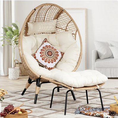 RADIATA Egg Chair with Footrest Outdoor Wicker Patio Egg Chairs with Ottoman for Indoor Bedroom Outside Porch Deck Backyard Garden