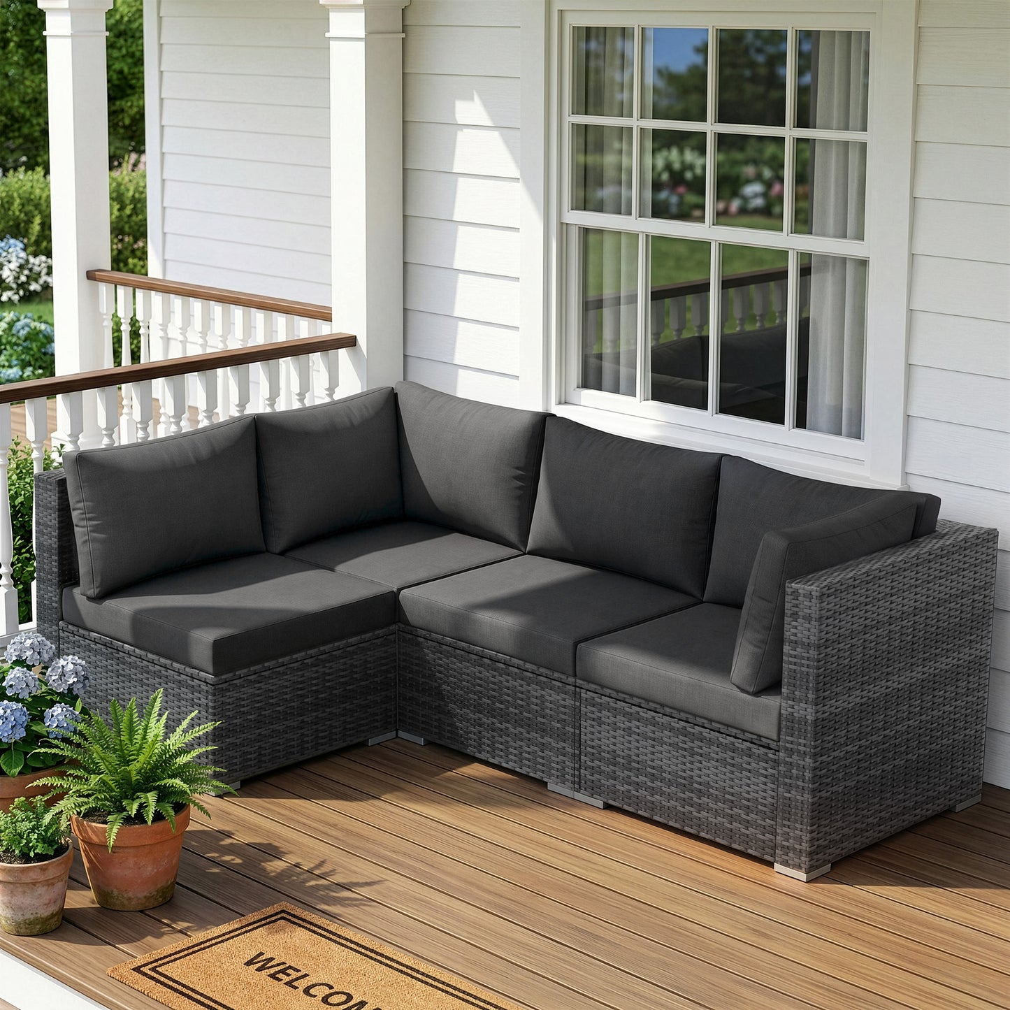RADIATA 2-Piece Patio Furniture Set, Heavy-Duty 500 lbs Outdoor Sectional, L-Shaped Wicker Sofa with 1 Corner & 3 Armless Chairs for Porch, Deck, Backyard