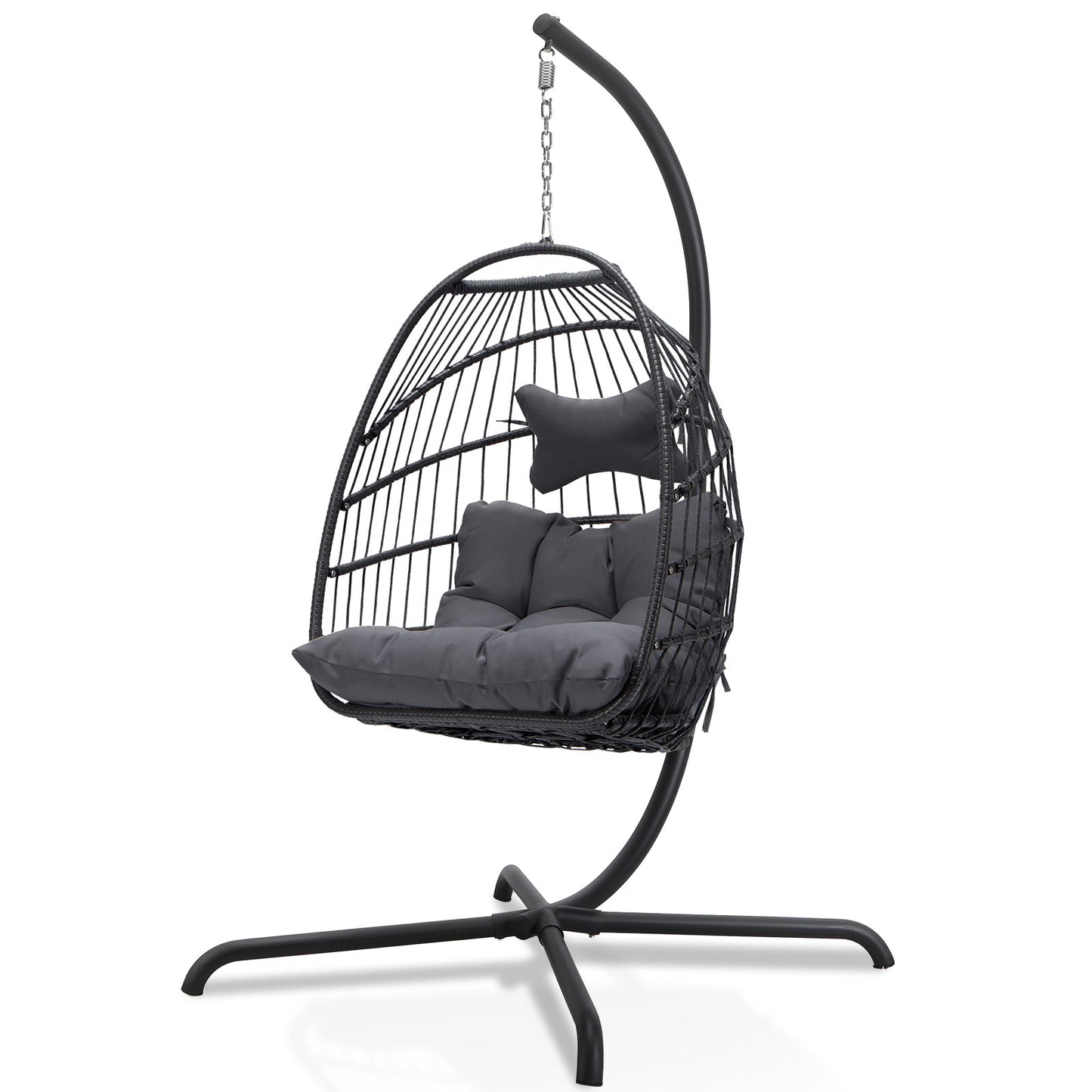 RADIATA Outdoor Wicker Egg Chair with Stand Blue Hanging Swing Chair 350lbs for Living Room Bedroom