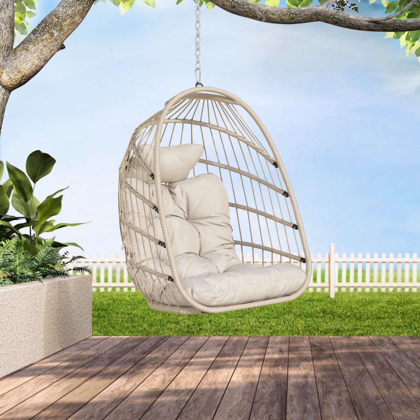 RADIATA Wicker Swing Egg Chair Without Stand Indoor Outdoor Folding Hanging Egg Chair 350 lbs