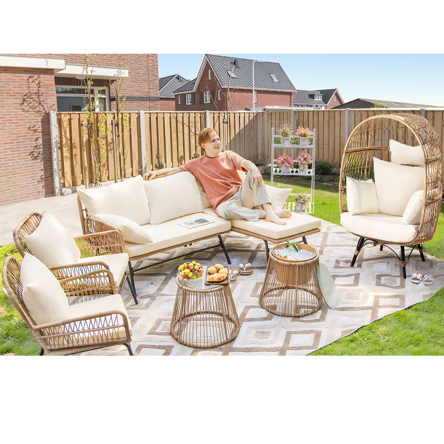 RADIATA Patio Boho Furniture sets Wicker Outdoor Sofa Conversation Set, Natural