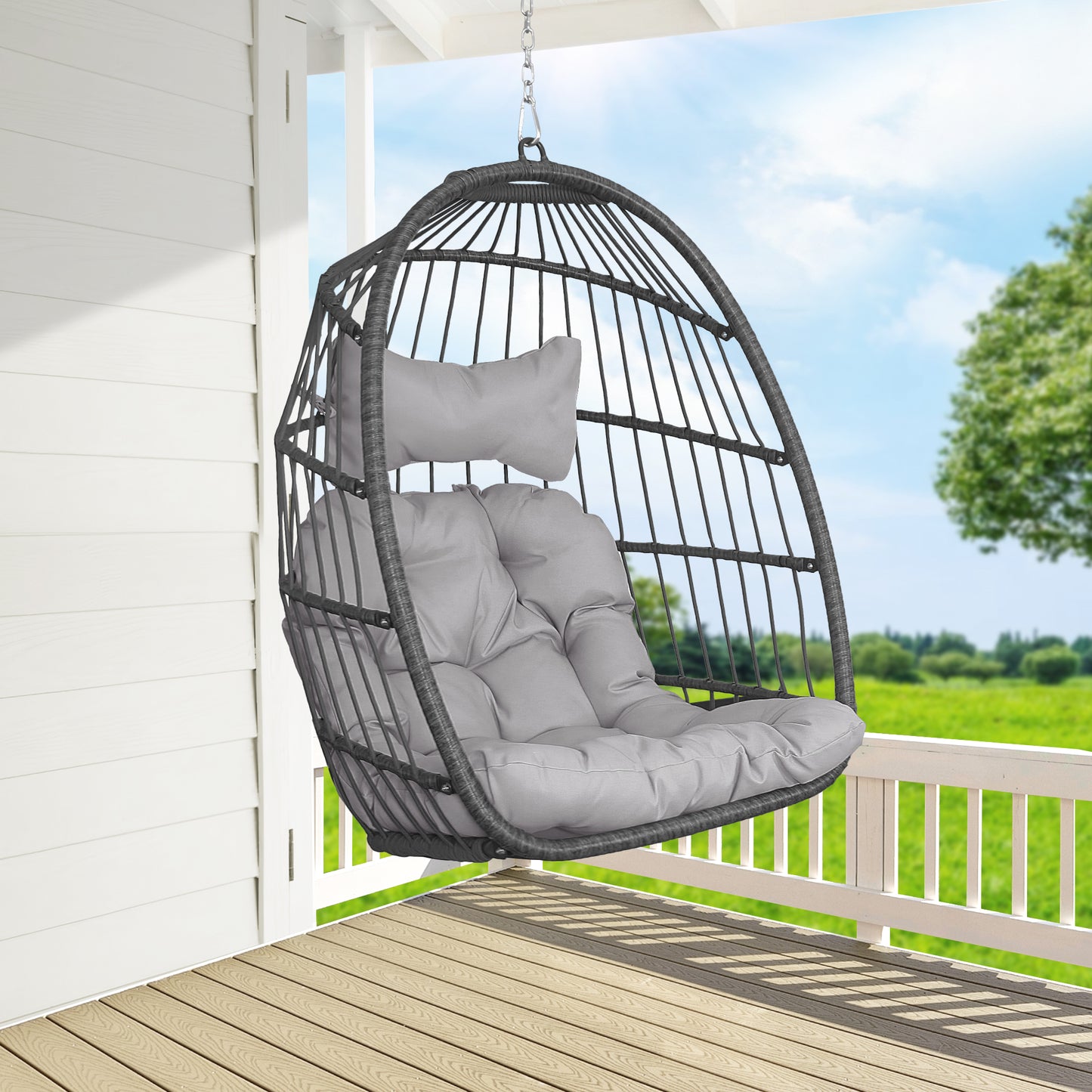 RADIATA Wicker Swing Egg Chair Without Stand Indoor Outdoor Folding Hanging Egg Chair 350 lbs