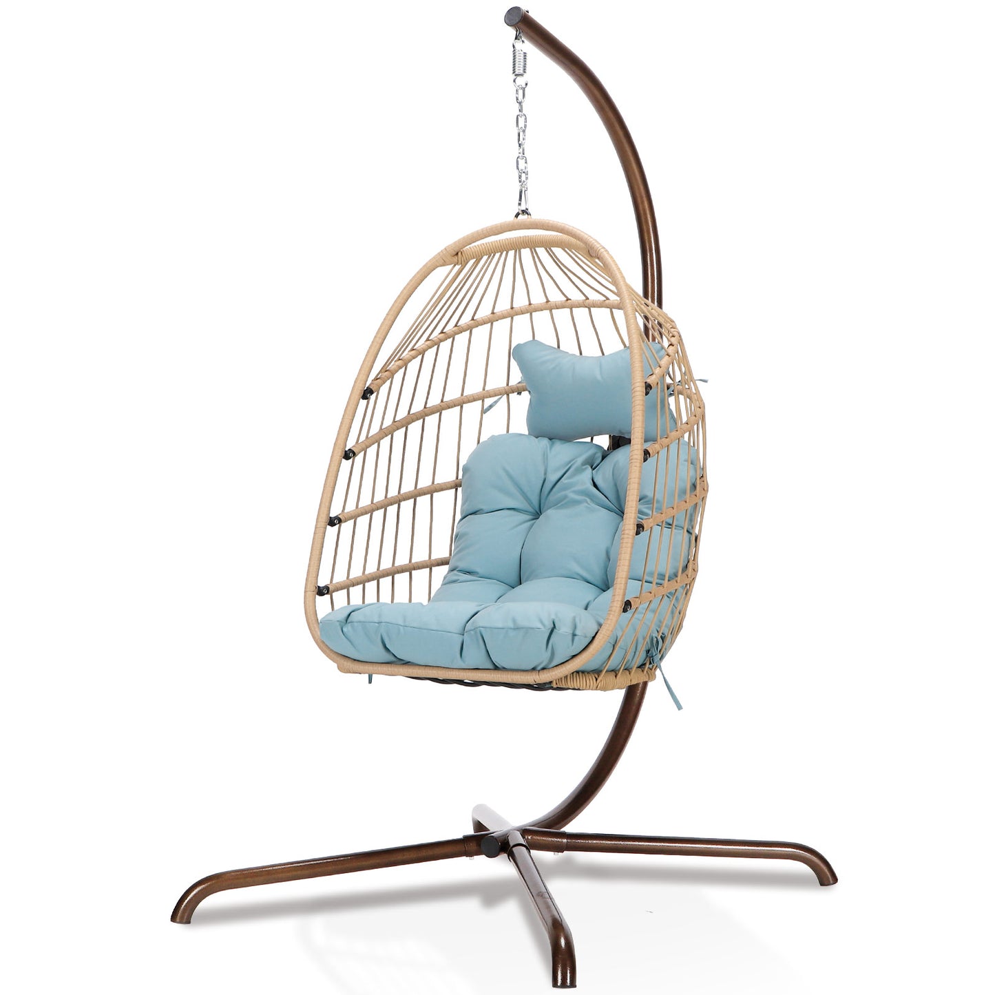 RADIATA Outdoor Wicker Egg Chair with Stand Blue Hanging Swing Chair 350lbs for Living Room Bedroom