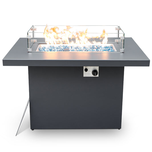 RADIATA Outdoor 43'' Rectangular Grey Aluminum Propane Fire Pit Table 55,000 BTU Output Safe Certified