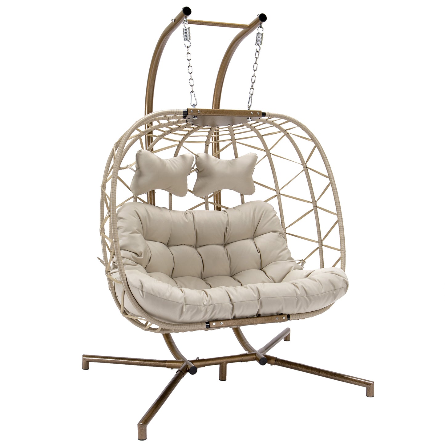 FINCATI® Wicker Double Egg Chair with Cushions for 2 Person Outdoor, Maximum Weight 700 lbs