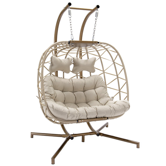 FINCATI® Wicker Double Egg Chair with Cushions for 2 Person Outdoor, Maximum Weight 700 lbs