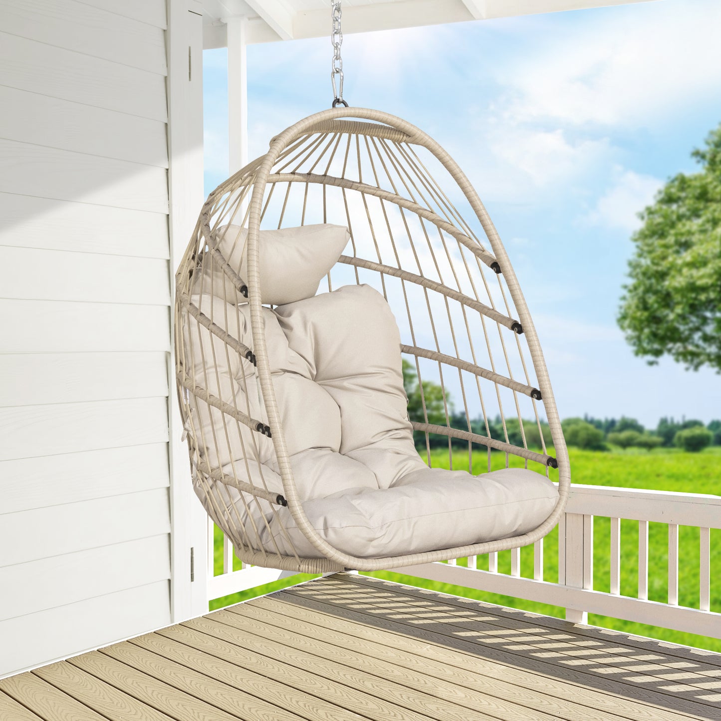 RADIATA Wicker Swing Egg Chair Without Stand Indoor Outdoor Folding Hanging Egg Chair 350 lbs