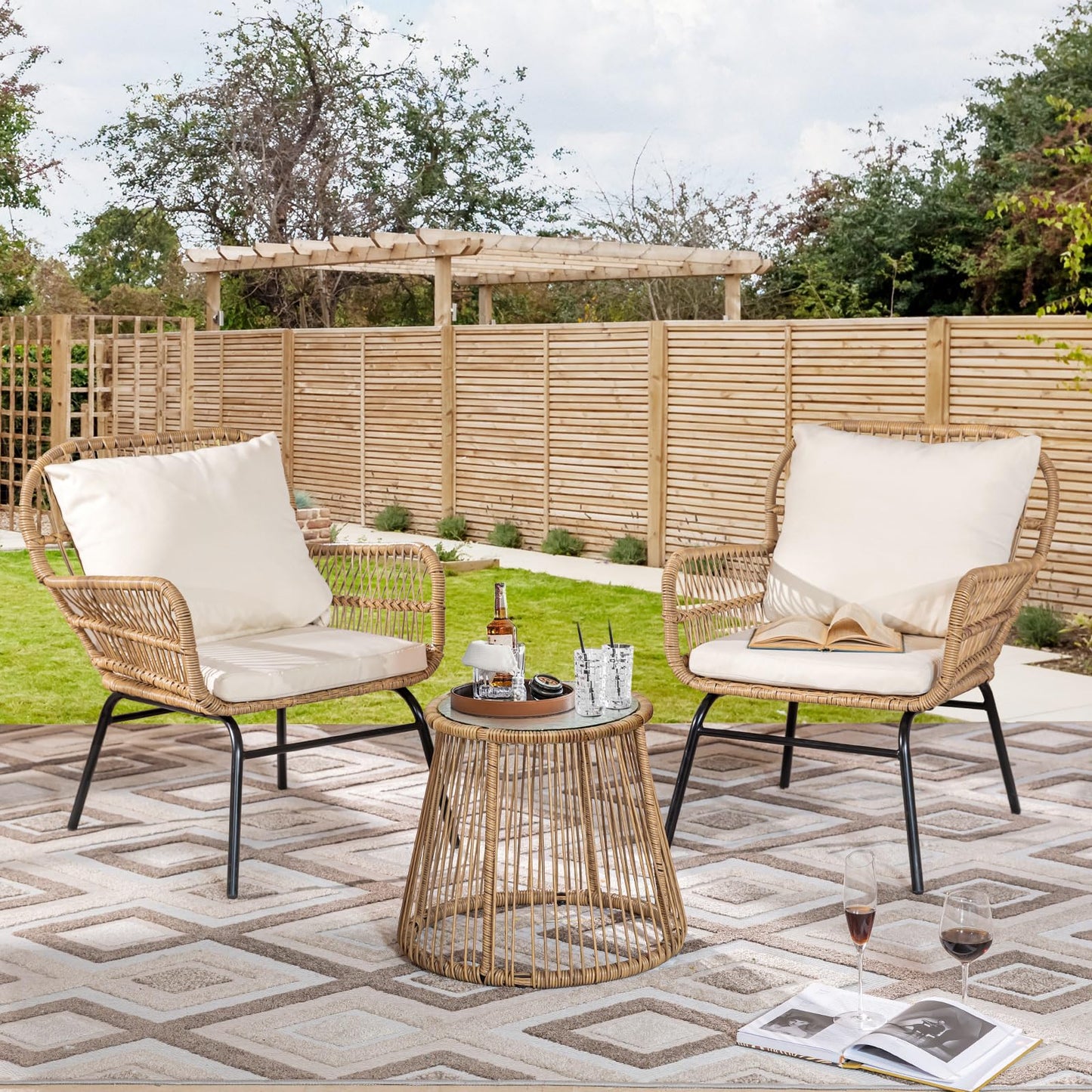 RADIATA Patio Boho Furniture sets Wicker Outdoor Sofa Conversation Set, Natural