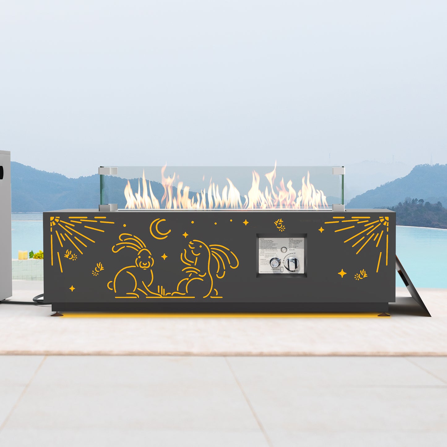 RADIATA 42" Rectangular Fire Pit Table with Tank Table, 50000BTU Patio Fire Pit Table with Rain Cover, Outdoor Natural Gas/Propane Firepit Table