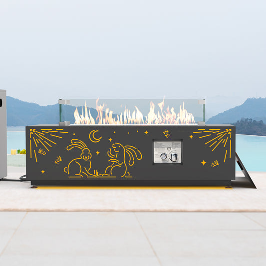 RADIATA 42" Rectangular Fire Pit Table with Tank Table, 50000BTU Patio Fire Pit Table with Rain Cover, Outdoor Natural Gas/Propane Firepit Table