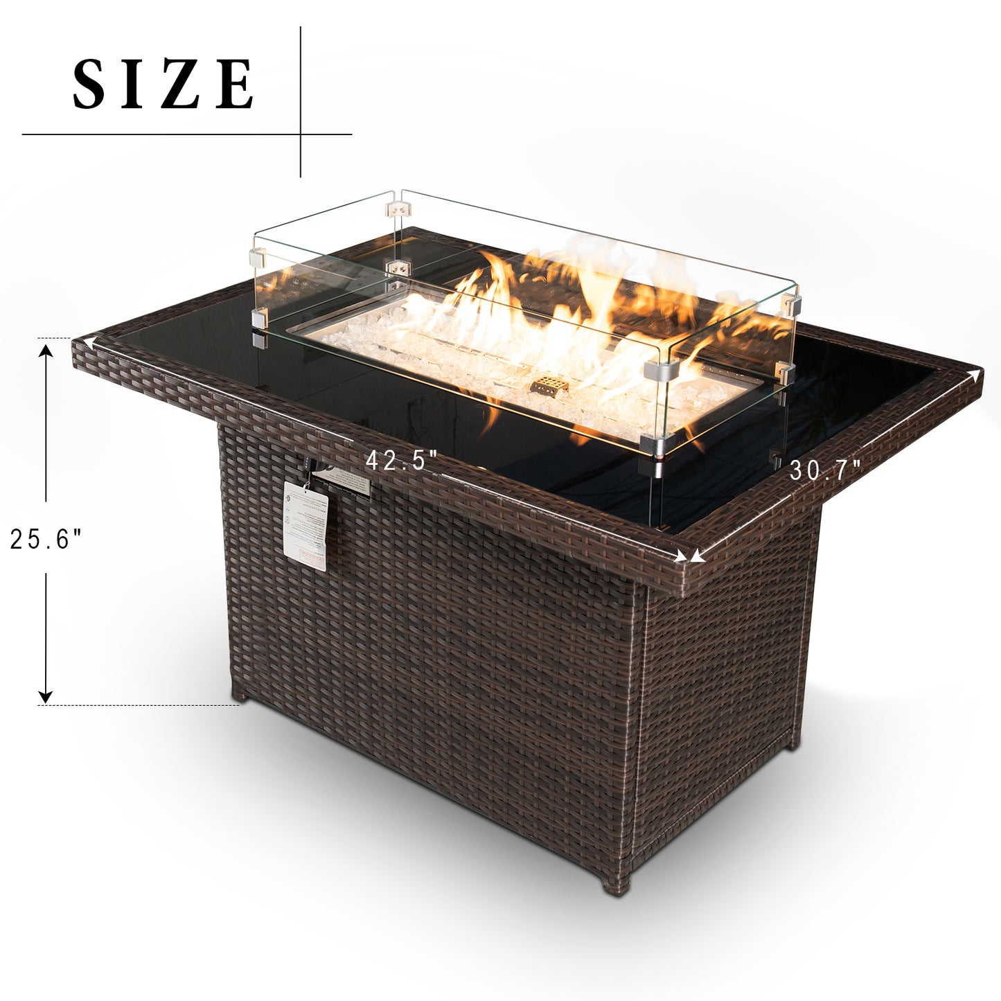 RADIATA Outdoor 43'' Rectangular Brown Wicker Propane Fire Pit Table 55,000 BTU Output Safe Certified