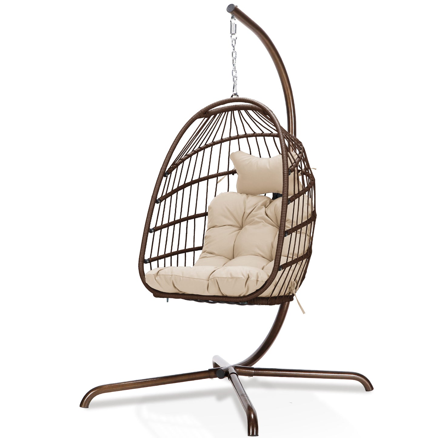 RADIATA Outdoor Wicker Egg Chair with Stand Blue Hanging Swing Chair 350lbs for Living Room Bedroom