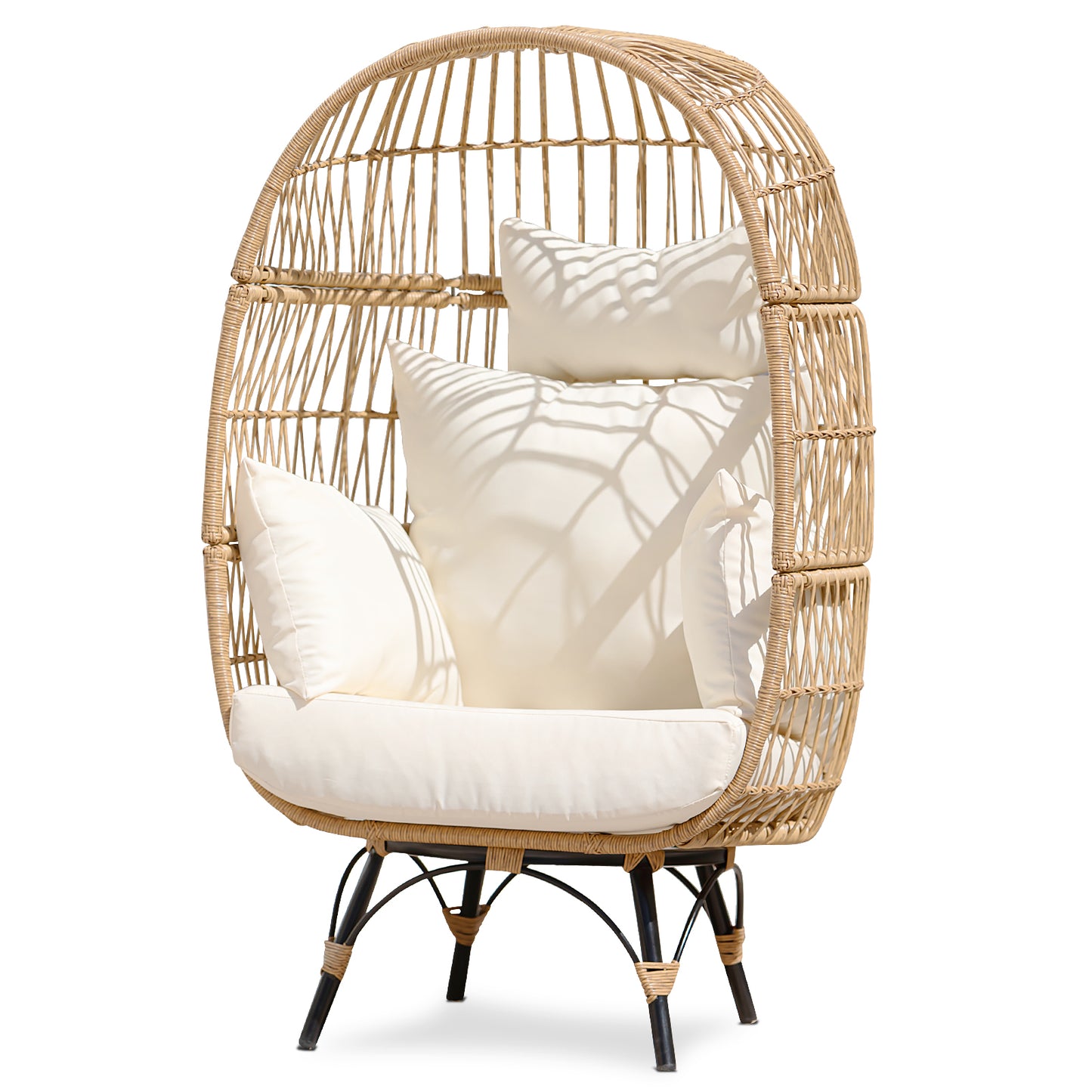 FINCATI Oversized Boho Stationary Wicker Natural Yellow Egg Chair for Garden, Backyard, Living Room, Durable 440lbs Capacity