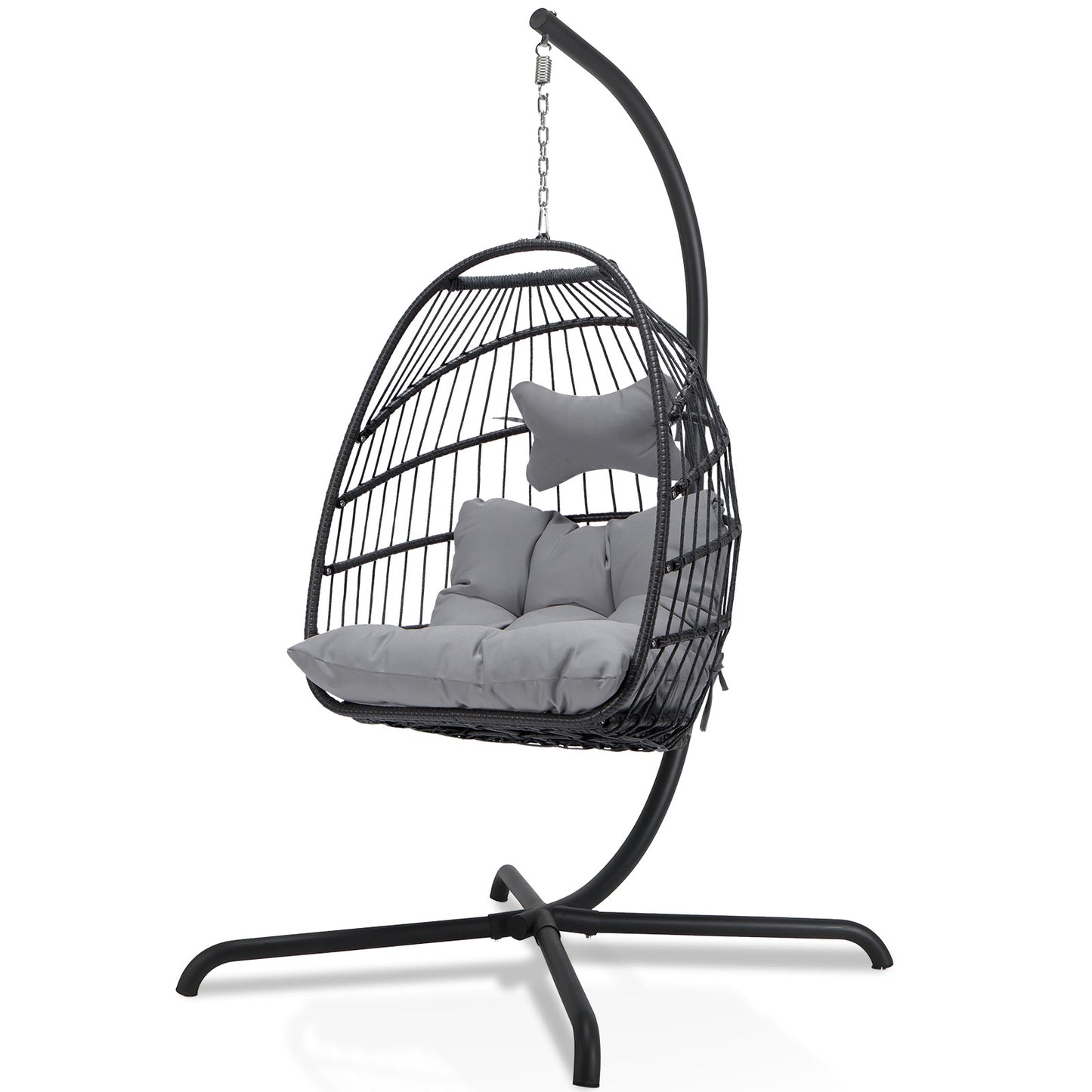 RADIATA Outdoor Wicker Egg Chair with Stand Blue Hanging Swing Chair 350lbs for Living Room Bedroom