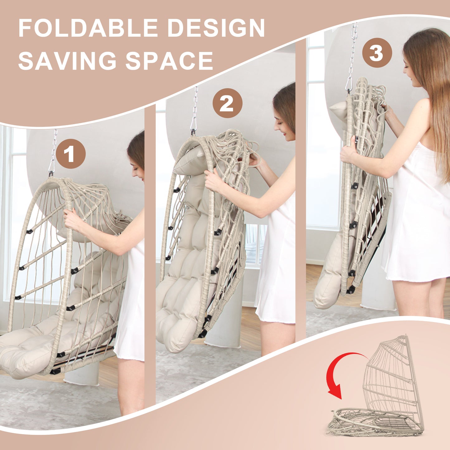 RADIATA Wicker Swing Egg Chair Without Stand Indoor Outdoor Folding Hanging Egg Chair 350 lbs