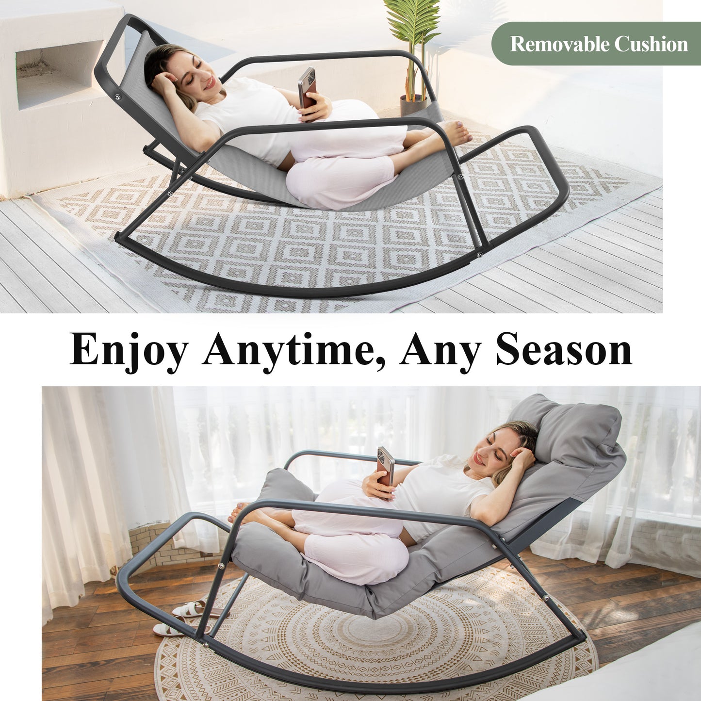RADIATA Beige Oversized Indoor Outdoor Rocking Papasan Lounge Reclining Chair with Footrest 1 PC