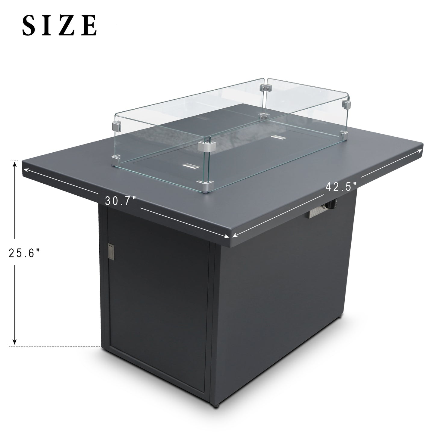 RADIATA Outdoor 43'' Rectangular Grey Aluminum Propane Fire Pit Table 55,000 BTU Output Safe Certified