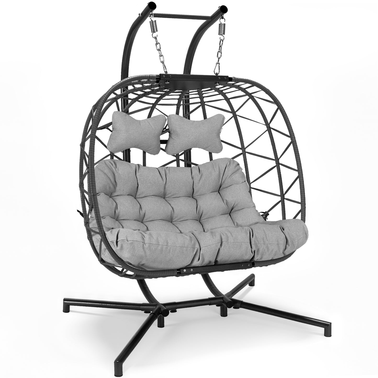 FINCATI® Wicker Double Egg Chair with Cushions for 2 Person Outdoor, Maximum Weight 700 lbs