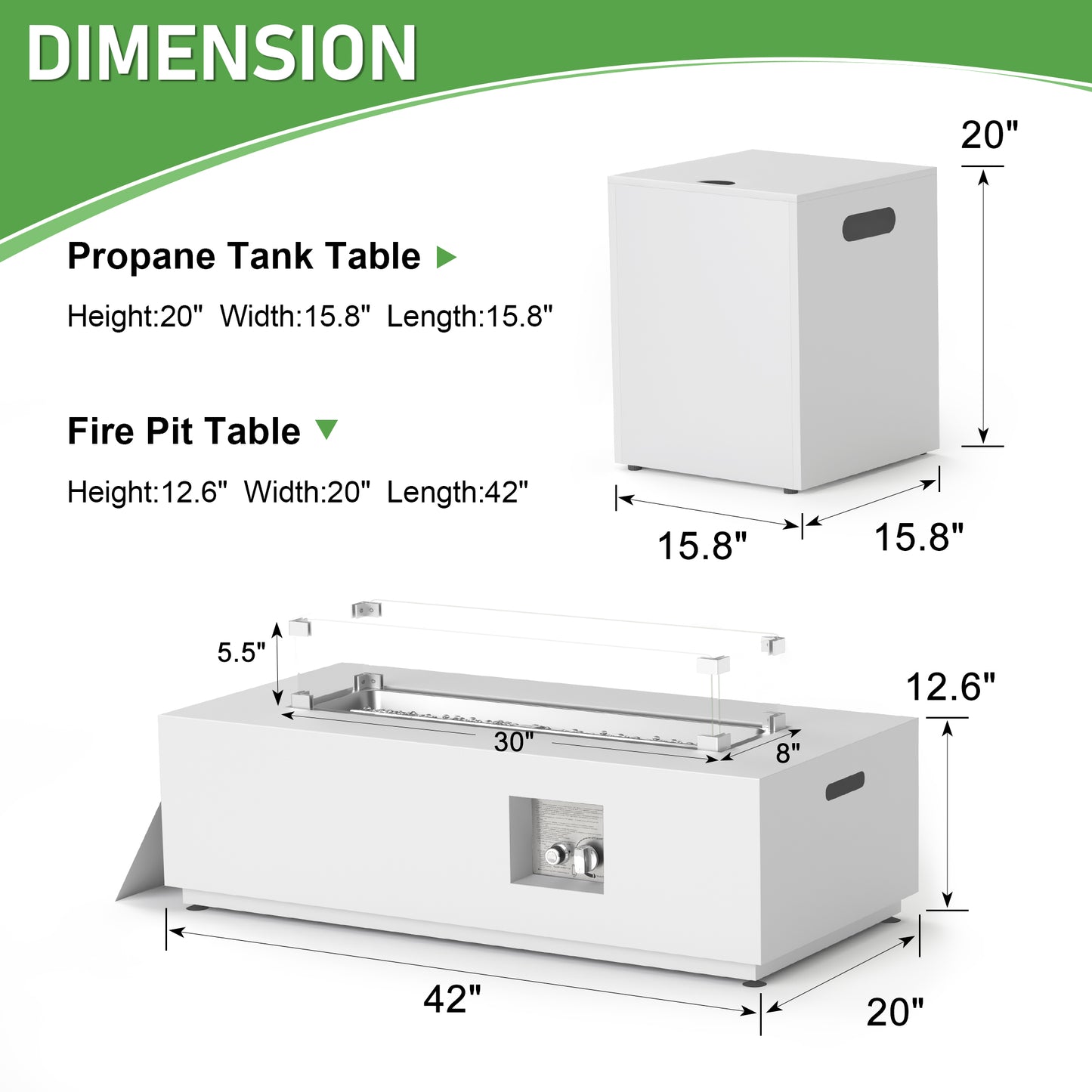 RADIATA 42" Rectangular Fire Pit Table with Tank Table, 50000BTU Patio Fire Pit Table with Rain Cover, Outdoor Natural Gas/Propane Firepit Table
