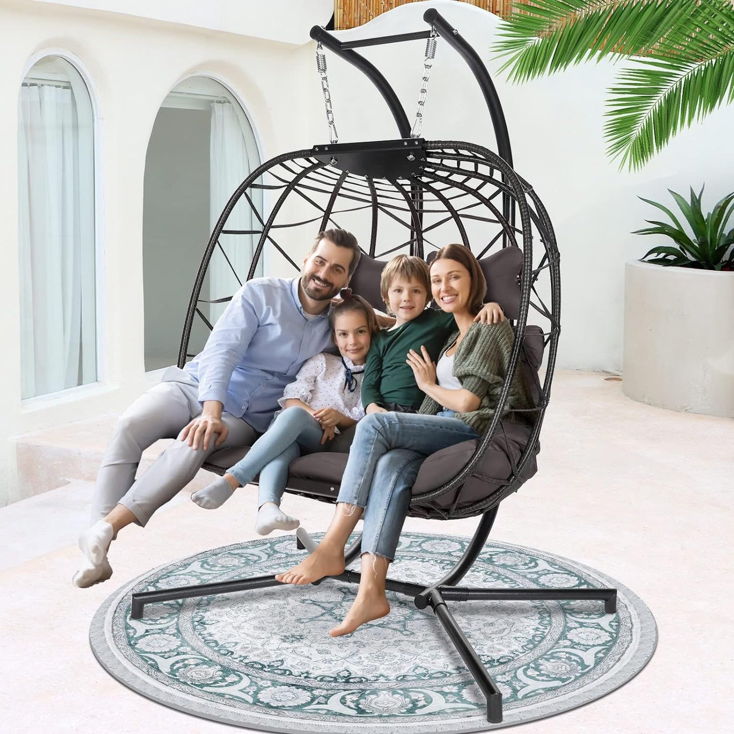 FINCATI® Wicker Double Egg Chair with Cushions for 2 Person Outdoor, Maximum Weight 700 lbs