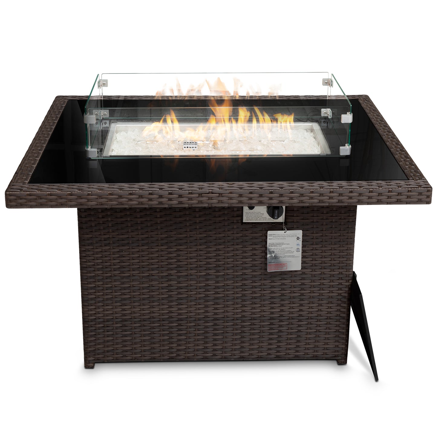RADIATA Outdoor 43'' Rectangular Brown Wicker Propane Fire Pit Table 55,000 BTU Output Safe Certified