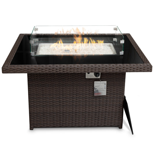 RADIATA Outdoor 43'' Rectangular Brown Wicker Propane Fire Pit Table 55,000 BTU Output Safe Certified