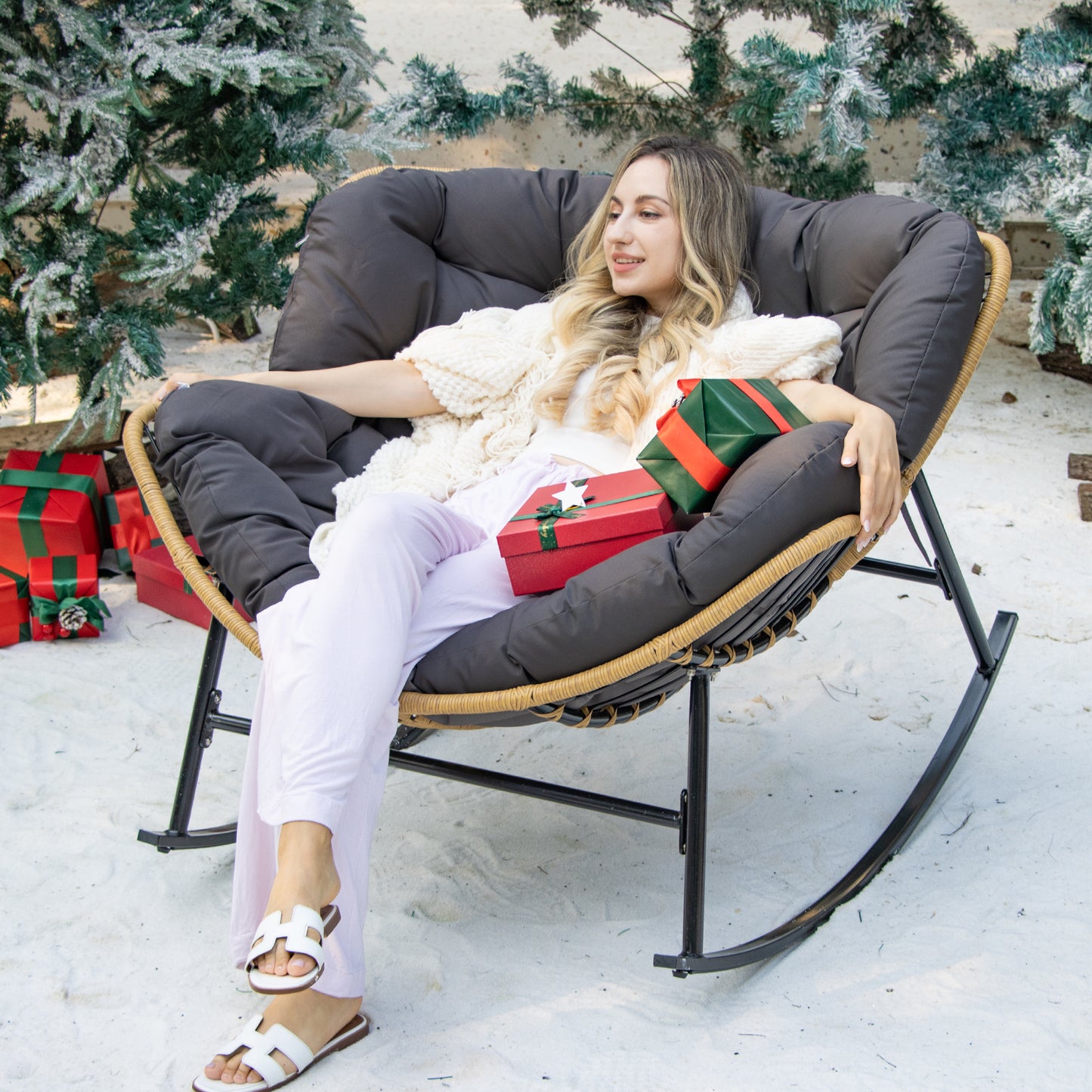 RADIATA Outdoor Indoor Papasan Rocking Chair Oversized Wicker Royal Rocking Chair