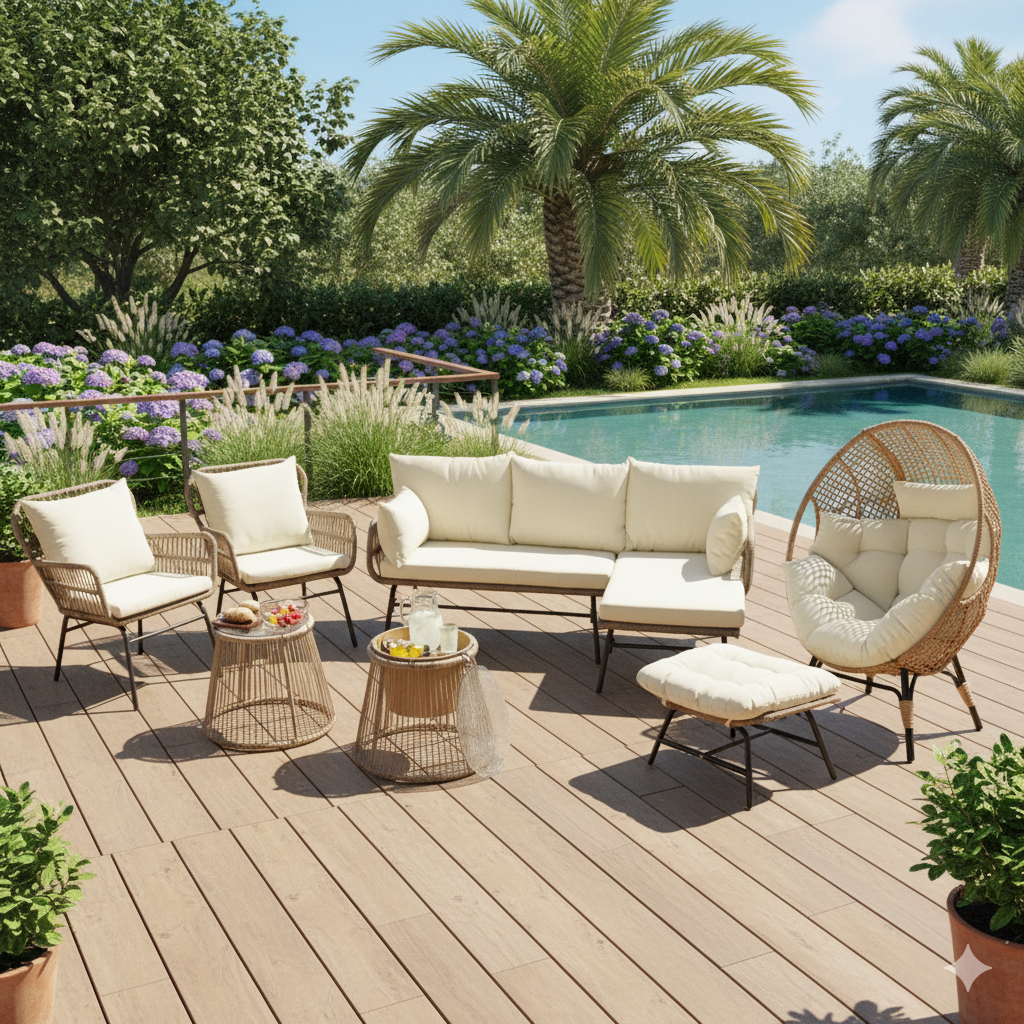 RADIATA Patio Boho Furniture sets Wicker Outdoor Sofa Conversation Set, Natural