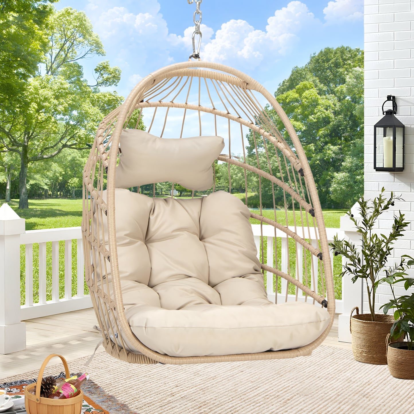 RADIATA Hanging Egg Chair Without Stand,Wicker Swing Egg Chair with Cushion, 350 lbs Capacity, Indoor Outdoor Ceiling or Tree Hanging Chair for Patio, Bedroom, Porch