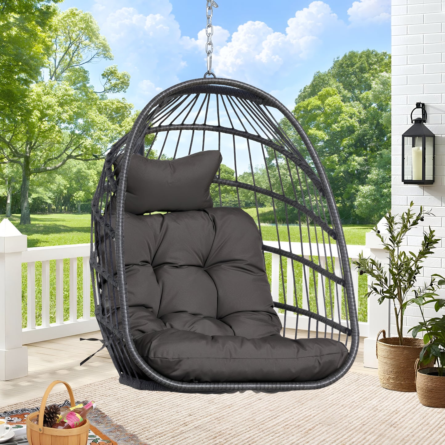 RADIATA Hanging Egg Chair Without Stand,Wicker Swing Egg Chair with Cushion, 350 lbs Capacity, Indoor Outdoor Ceiling or Tree Hanging Chair for Patio, Bedroom, Porch