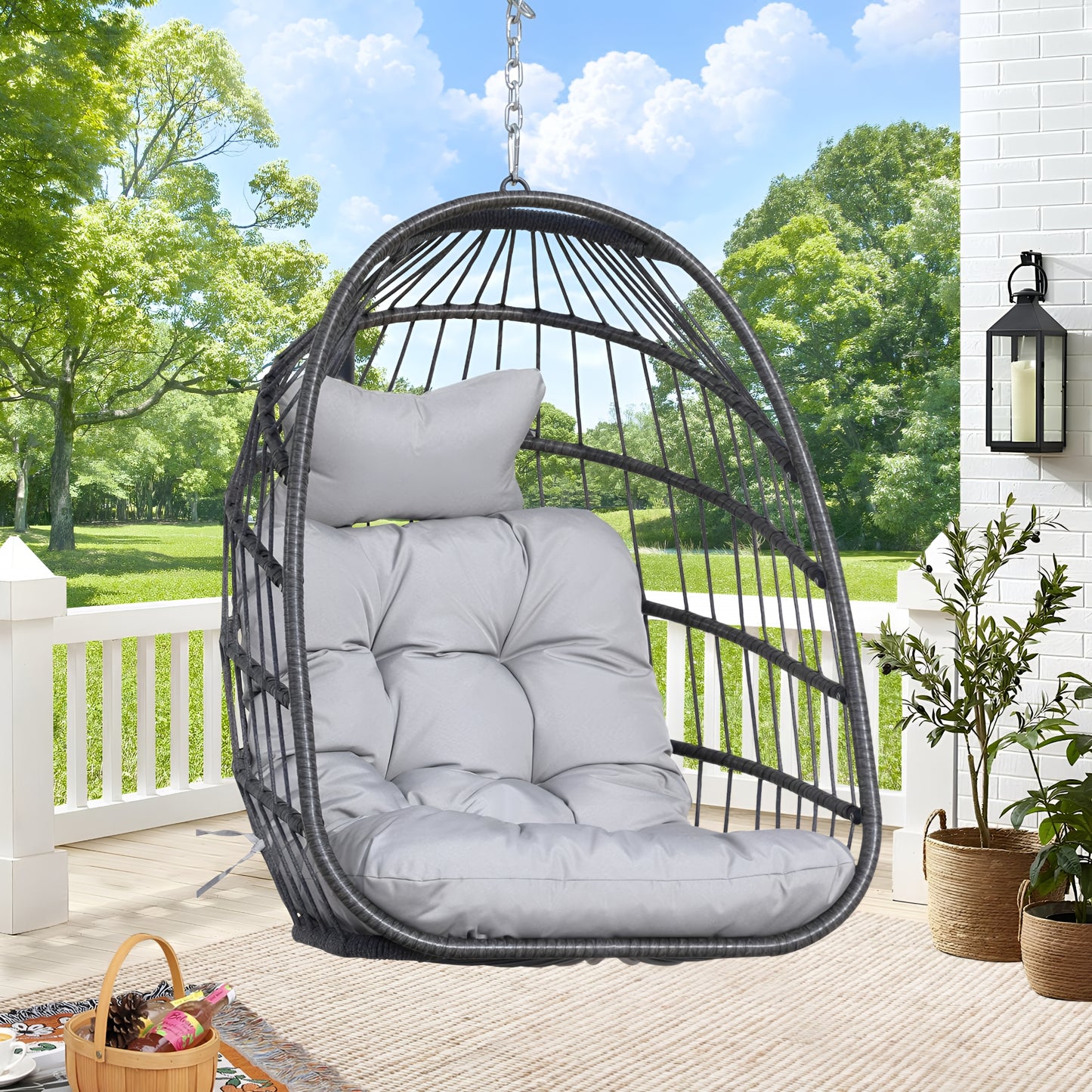 RADIATA Hanging Egg Chair Without Stand,Wicker Swing Egg Chair with Cushion, 350 lbs Capacity, Indoor Outdoor Ceiling or Tree Hanging Chair for Patio, Bedroom, Porch