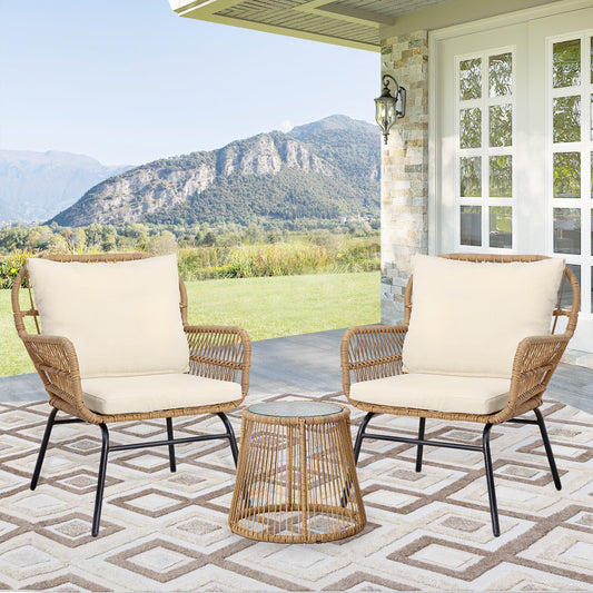 RADIATA Outdoor BOHO Natural Wicker Patio Furniture Set with Beige Cushions