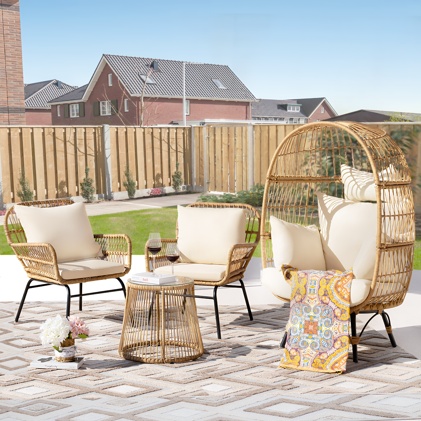RADIATA Patio Boho Furniture sets Wicker Outdoor Sofa Conversation Set, Natural