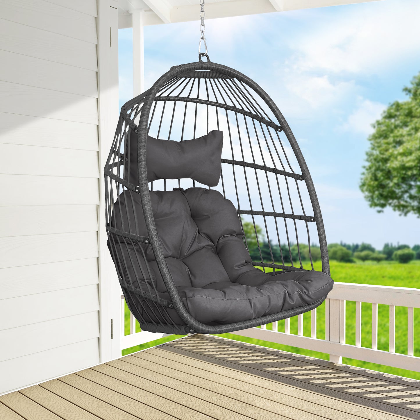 RADIATA Wicker Swing Egg Chair Without Stand Indoor Outdoor Folding Hanging Egg Chair 350 lbs