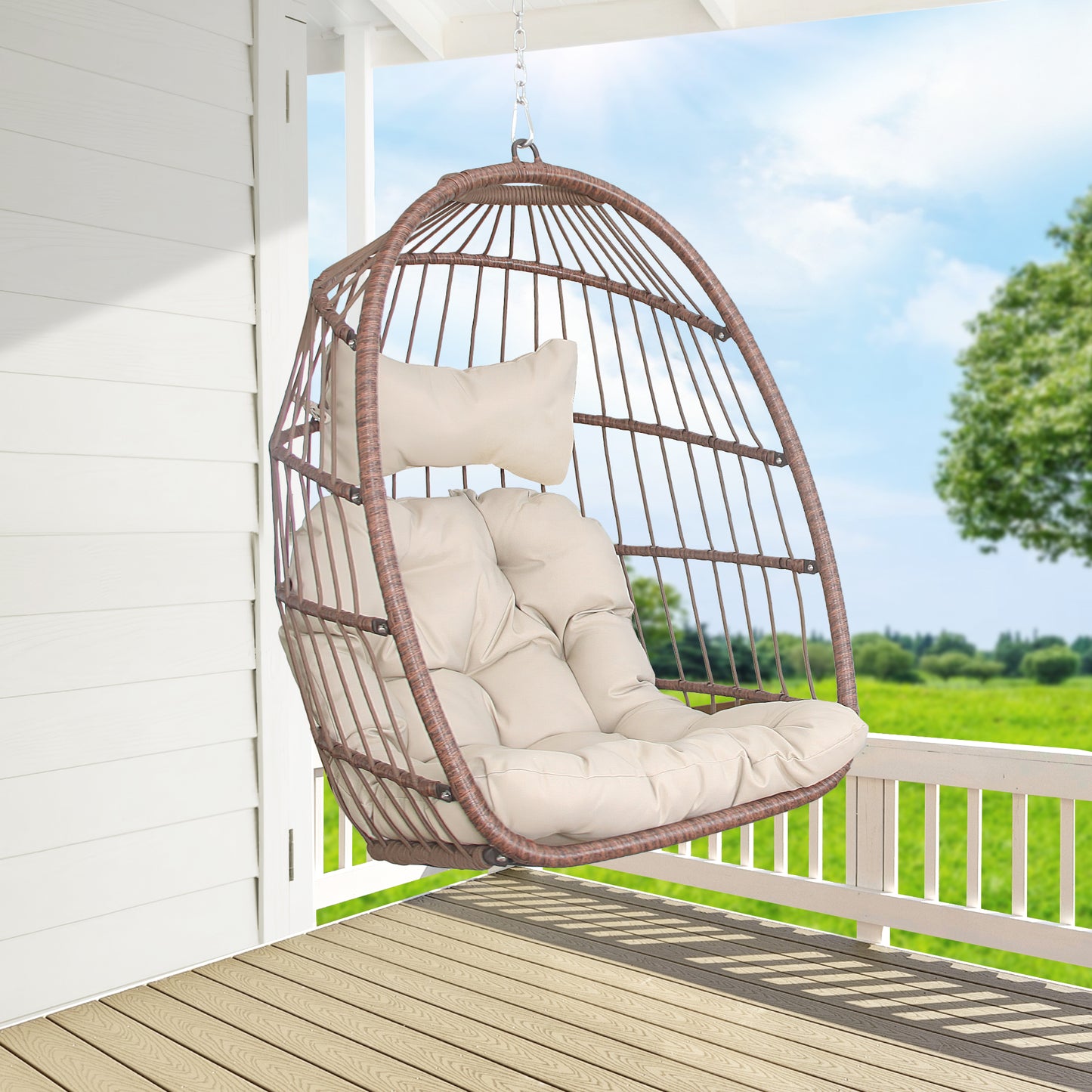 RADIATA Wicker Swing Egg Chair Without Stand Indoor Outdoor Folding Hanging Egg Chair 350 lbs
