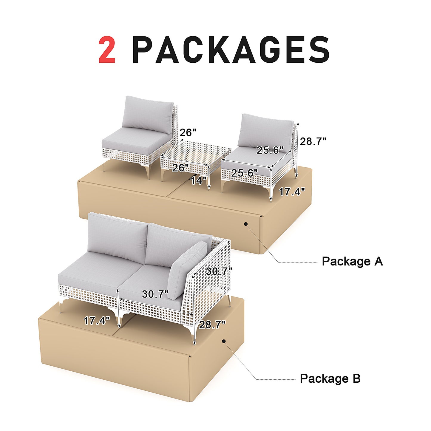 Radiata Modular Patio Furniture Set with Fire Pit Table, Outdoor Sectional High Back Wicker Couch Set, Grey Cushions