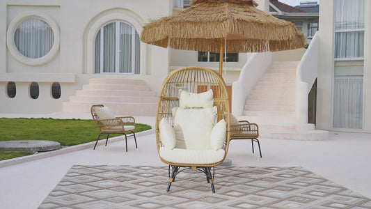 FINCATI Oversized Boho Stationary Wicker Natural Yellow Egg Chair for Garden, Backyard, Living Room, Durable 440lbs Capacity