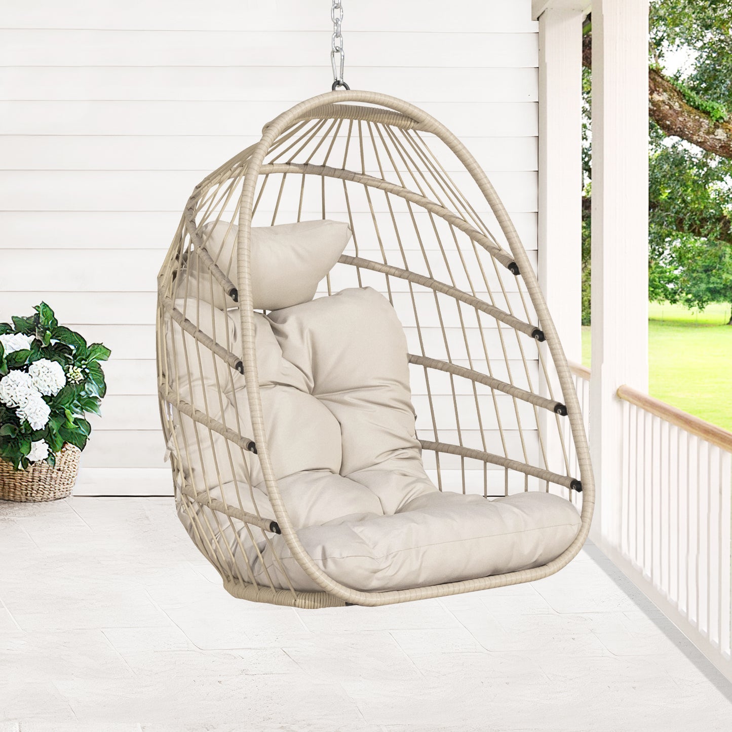 RADIATA Wicker Swing Egg Chair Without Stand Indoor Outdoor Folding Hanging Egg Chair 350 lbs