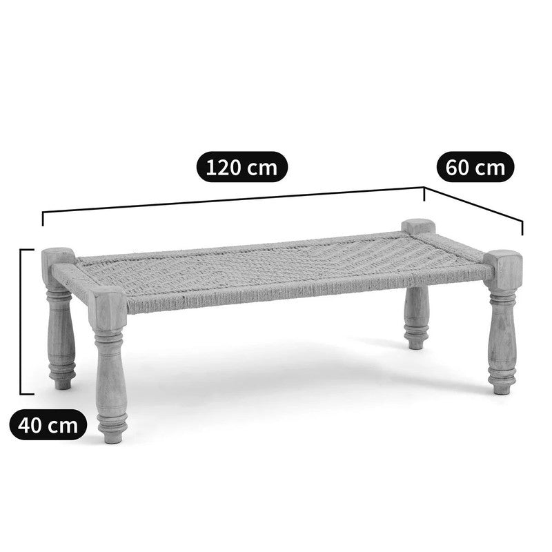 Rope & Mango Wood Indian Bench