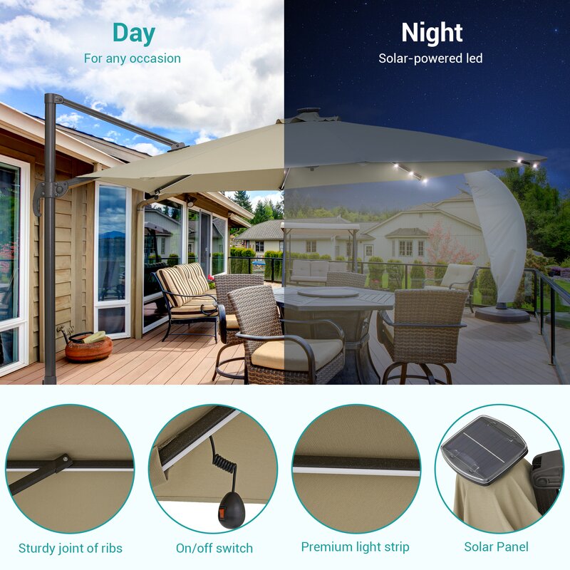 120'' Lighted Cantilever Umbrella
